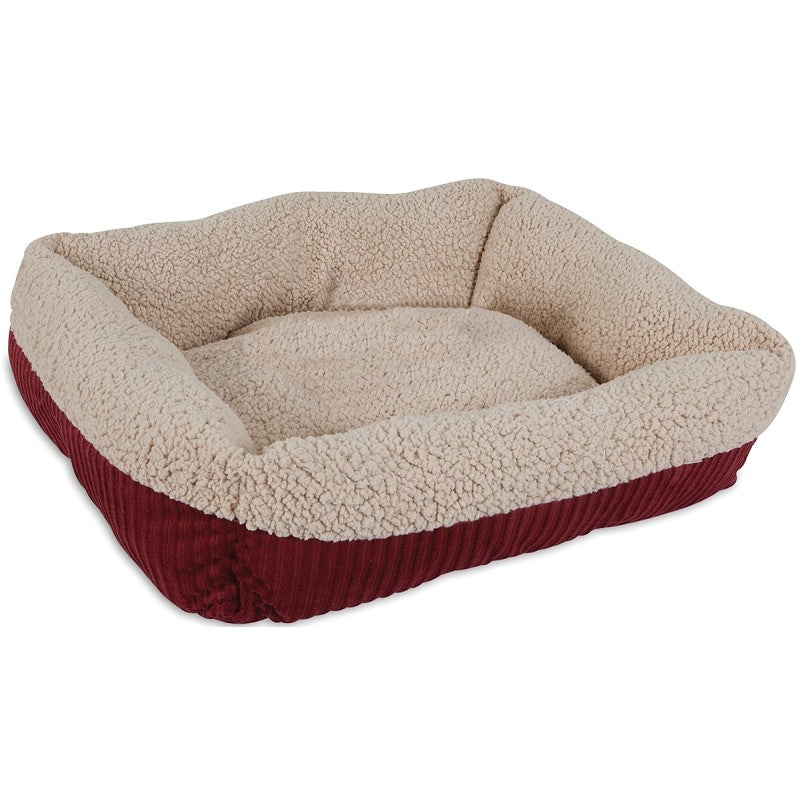 Aspenpet 80135 Pet Lounger, 19-1/2 in L, 19-1/2 in W, Oval, Lambs Wool/Corduroy Cover, Cream/Red