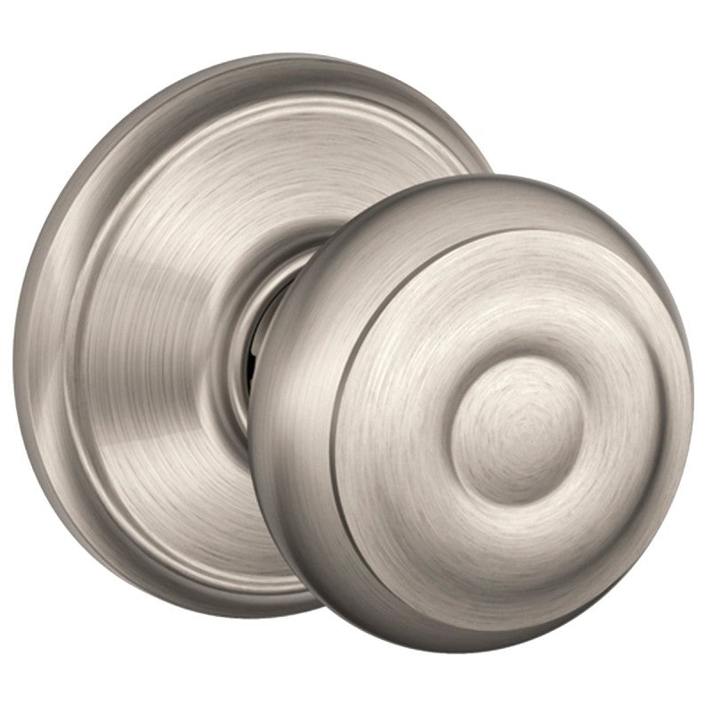 Schlage F Series F10VGEO619 Passage Knob, Georgian, Round, Metal, Satin Nickel, Full Lip Round Corner Strike