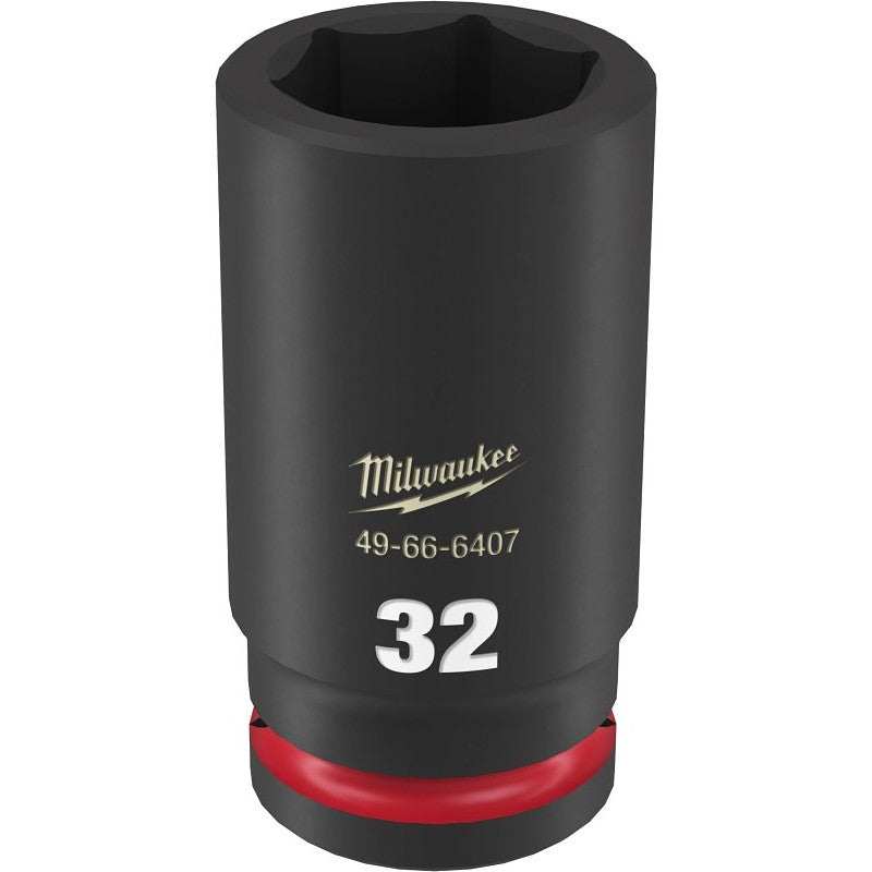 Milwaukee SHOCKWAVE Impact Duty Series 49-66-6407 Deep Impact Socket, 32 mm Socket, 3/4 in Drive, Square Drive, 6-Point