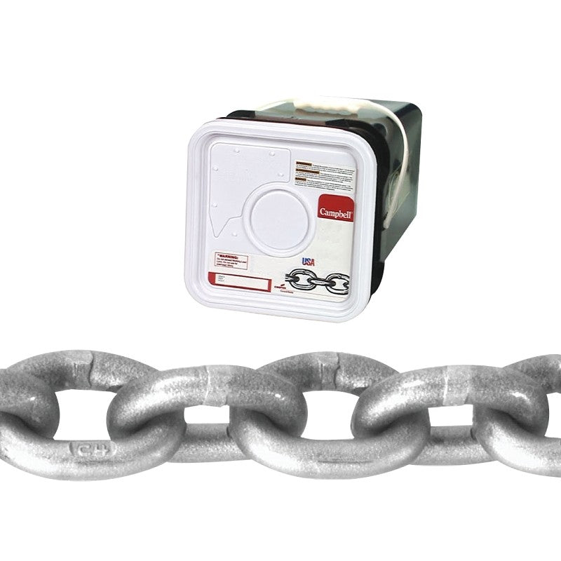 Campbell 0184516 High-Test Chain, 5/16 in, 60 ft L, 3900 lb Working Load, 43 Grade, Carbon Steel, Bright/Galvanized