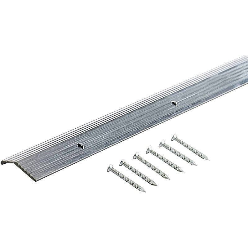 M-D 78006 Carpet Trim, 36 in L, 7/8 in W, Fluted Surface, Aluminum, Silver