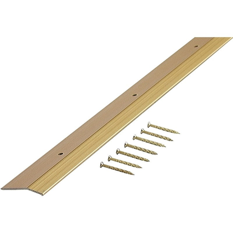 M-D 72074 Carpet Trim, 36 in L, 1.38 in W, Smooth Surface, Aluminum, Satin Brass