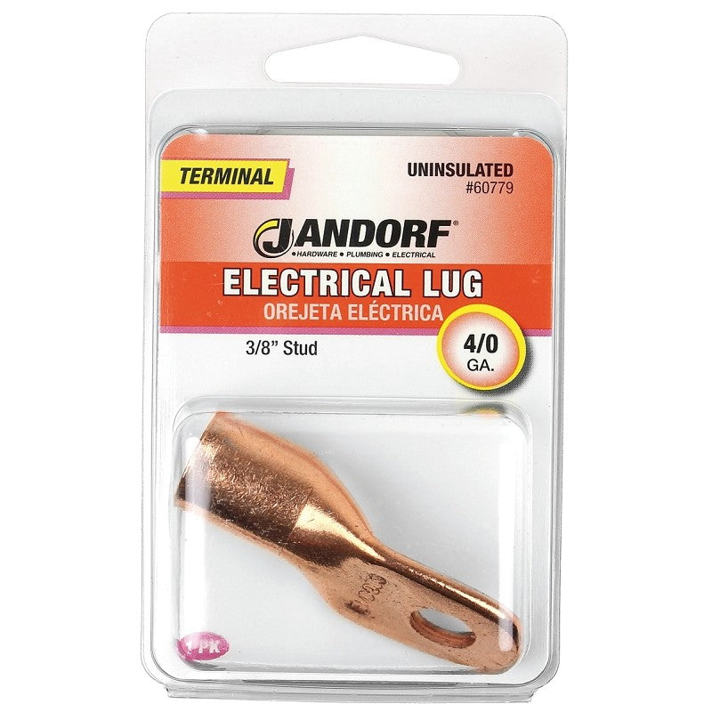 Jandorf 60779 Electrical Lug, 4/0 AWG Wire, 3/8 in Stud, Copper Contact, Brown
