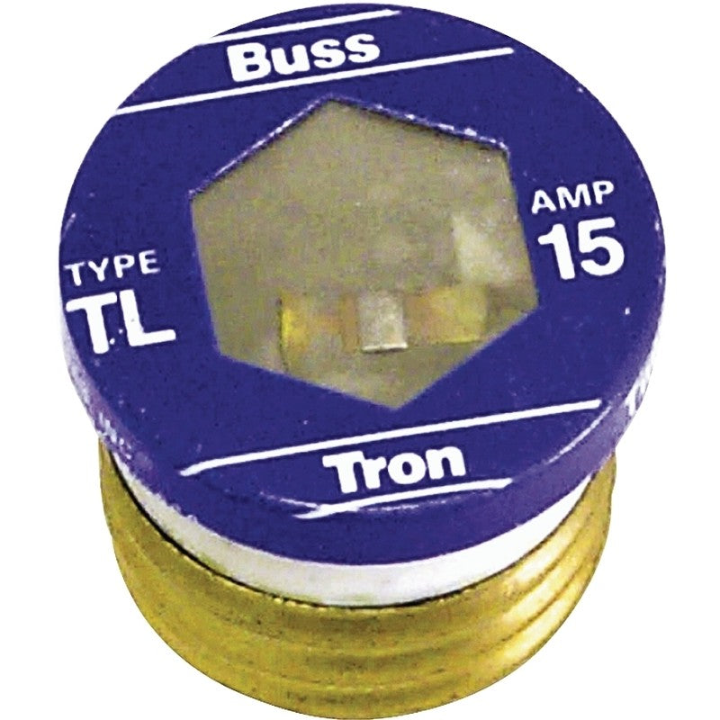Bussmann BP/TL-15 Plug Fuse, 15 A, 125 V, 10 kA Interrupt, Time Delay Fuse, Plastic Body