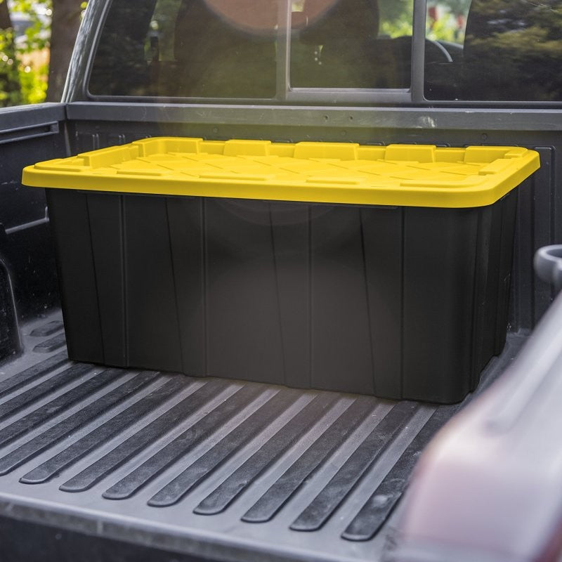 Sterilite 50679Y04 Industrial Tote, 38 gal, Snap-On Locking, Polypropylene, Black/Yellow Lily