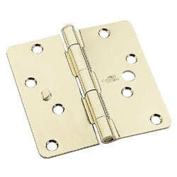Security Stud 4 Inch 1/4 Radius Door Hinges Bright Brass 3 Pack