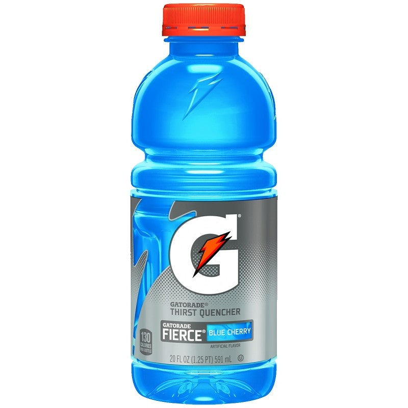 Gatorade 10412 Thirst Quencher Sports Drink, Liquid, Fierce Blue Cherry Flavor, 20 oz Bottle (Pack of 24)