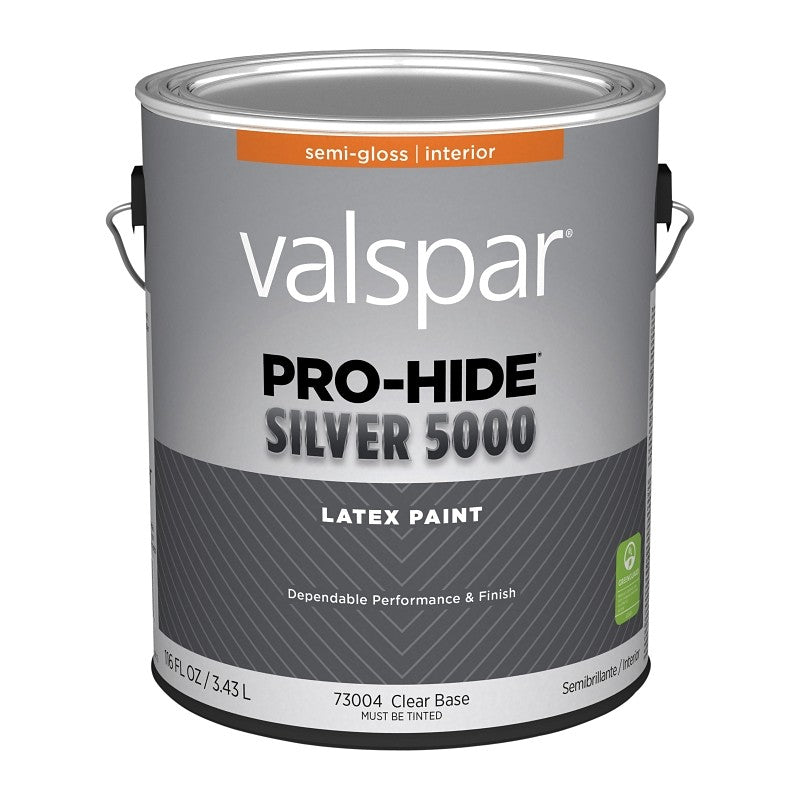 Valspar Pro-Hide 028.0073004.007 Silver 5000 Interior Paint, Water Base, Semi-Gloss Sheen, Clear, 1 gal, Metal Pail (Pack of 4)