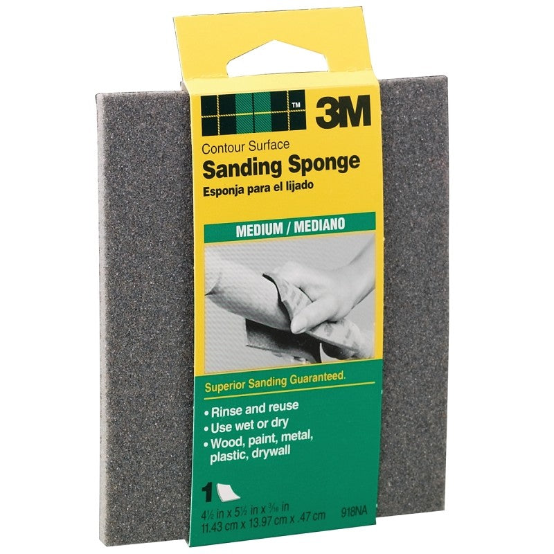 3M 918 Sanding Sponge, 5-1/2 in L, 4-1/2 in W, 80 Grit, Medium