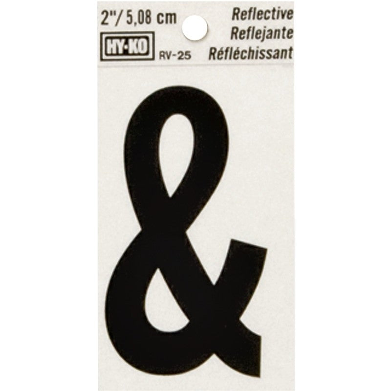 Hy-Ko RV-25/& Reflective Sign, Character: &, 2 in H Character, Black Character, Silver Background, Vinyl (Pack of 10)