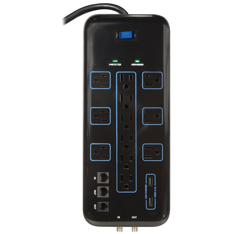 PowerZone OR504142 Surge Protector, 125 V, 15 A, 12-Outlet, 4200 Joules Energy, Black