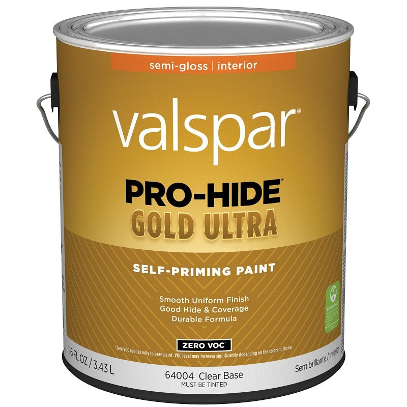 Valspar Pro-Hide Gold Ultra 6400 028.0064004.007 Latex Paint, Acrylic Base, Semi-Gloss Sheen, Clear Base, 1 gal (Pack of 4)