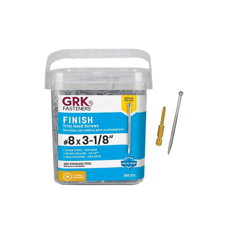 GRK Fasteners PHEINOX Series 36734 Screw, #8 Thread, 3-1/8 in L, Round Head, Star Drive, Stainless Steel, 385 PAIL