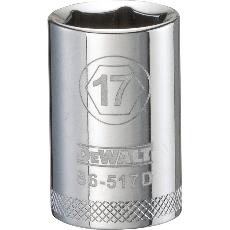 DEWALT DWMT86517OSP Drive Socket, 17 mm Socket, 1-1/2 in OAL, 1/2 in Drive, 6-Point, Vanadium Steel, Polished Chrome