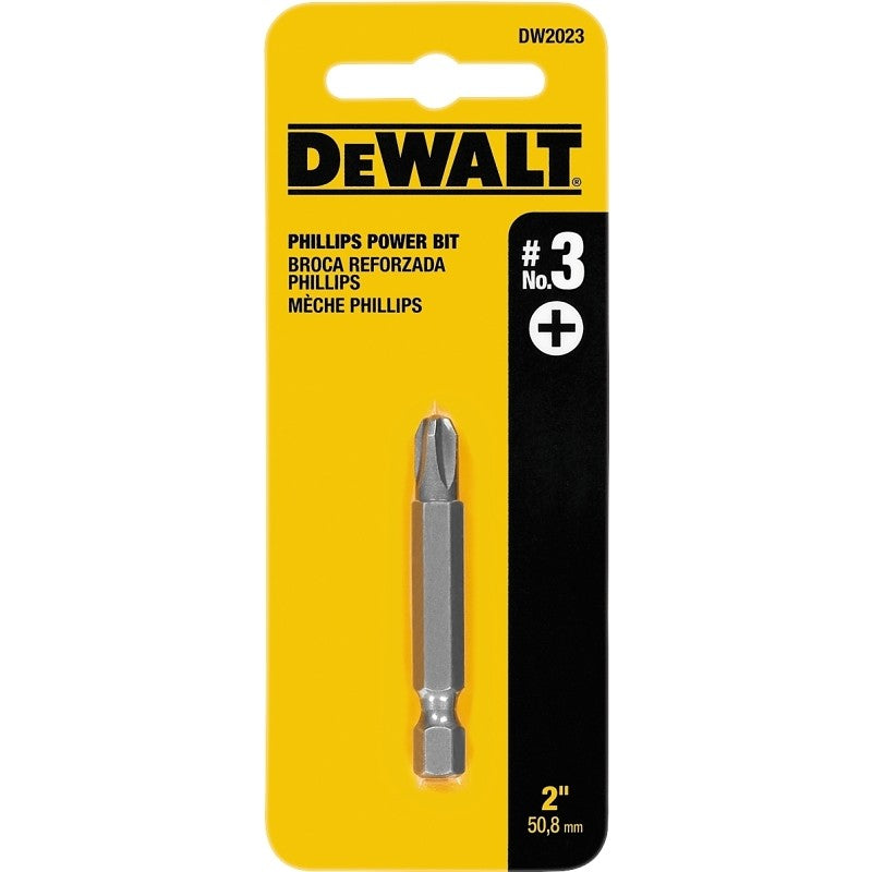 DEWALT DW2023 Power Bit, #3 Drive, Phillips Drive, 1/4 in Shank, Hex Shank, 2 in L, Steel