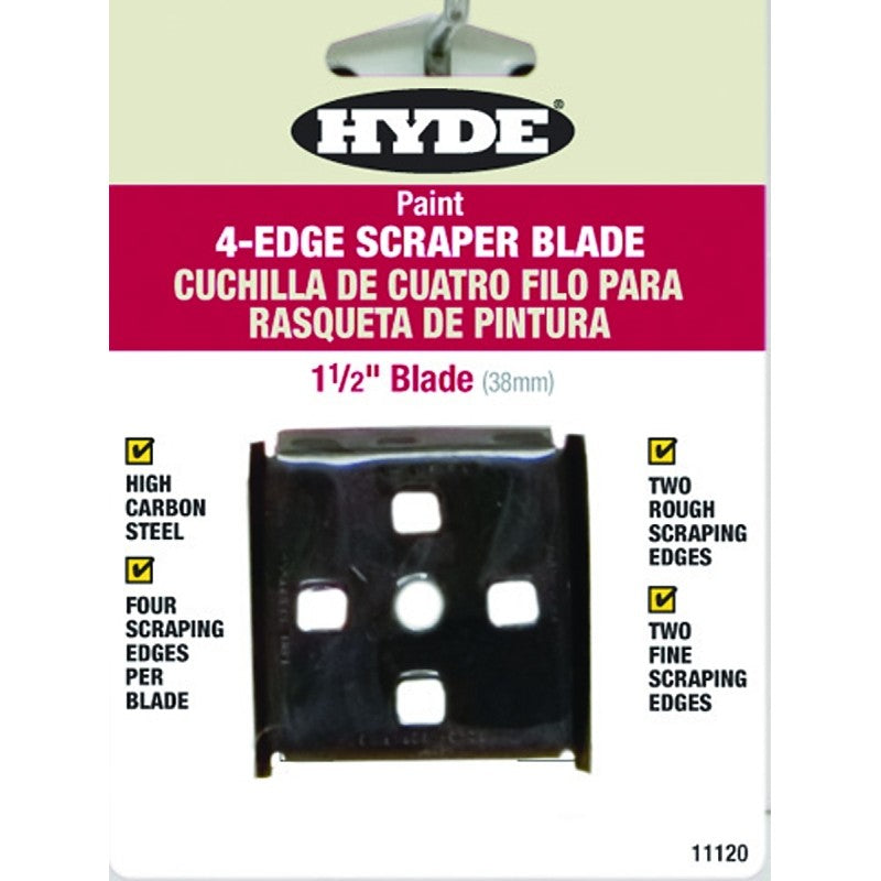 Hyde 11120 Scraper Blade, 4-Edge Blade, 1-1/2 in W Blade, HCS Blade
