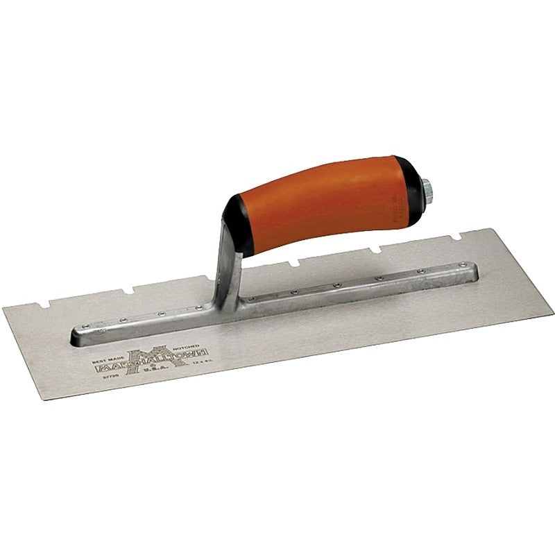 Marshalltown 776SD Trowel, 1/4 in W x 3/8 in D Notch, 11 in L, 4-1/2 in W, Square Notch, Curved Handle