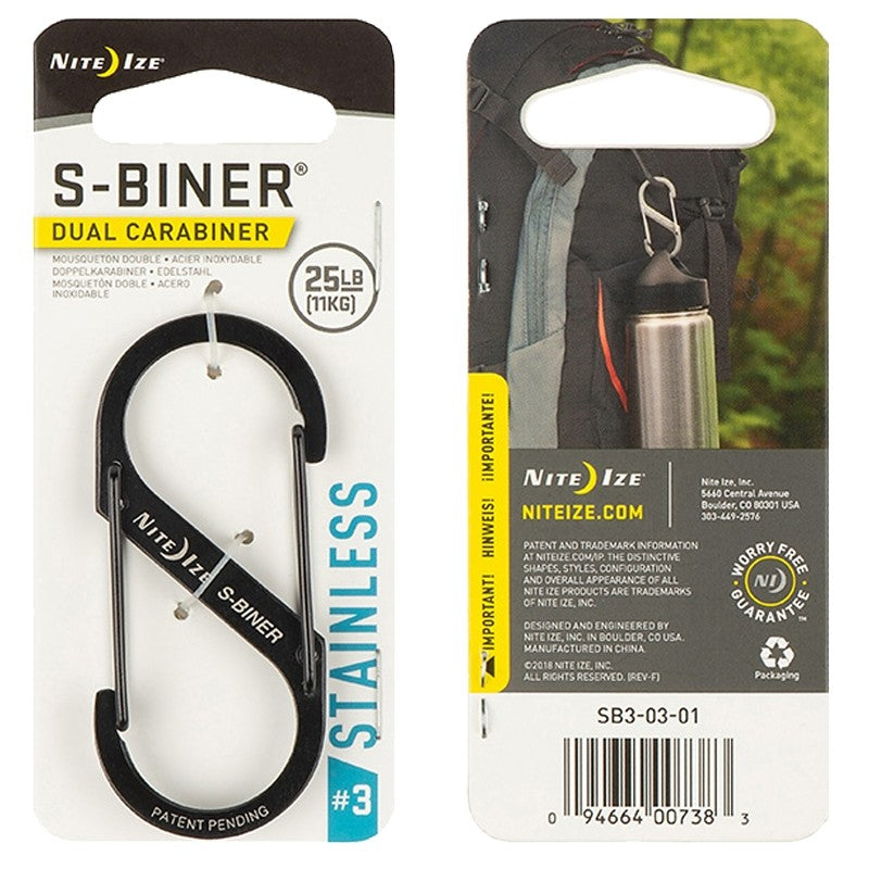 Nite Ize S-Biner Series SB3-03-01 Dual Carabiner, #3 Dia Ring, Black