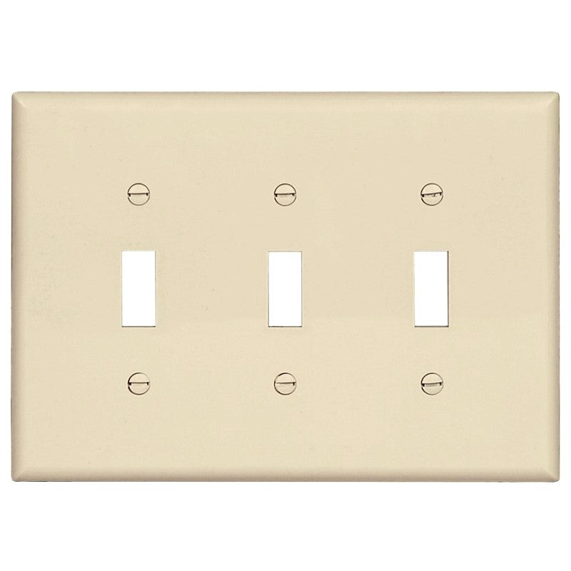 Eaton PJ3LA Switch Wallplate, 4.87 in L, 6-3/4 in W, 3-Gang, Polycarbonate, Light Almond, High-Gloss