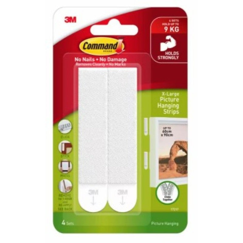 Command 17217-ES Picture Hanging Strip, Foam Backing, White, 20 lb, 4/PR