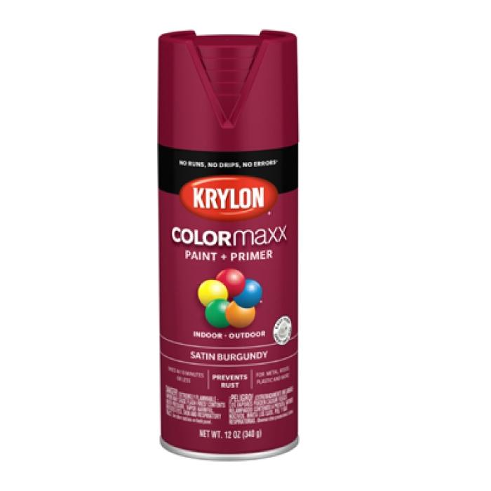 Krylon K05560007 Enamel Spray Paint, 12 oz Can, 25 sq-ft Coverage Area, Acrylic Base, Satin, Burgundy