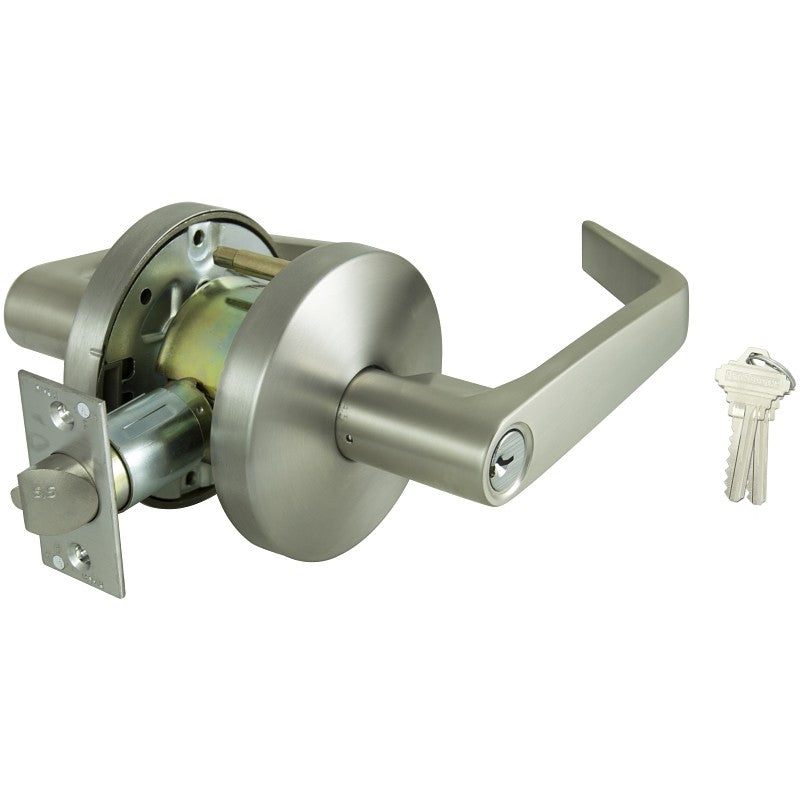 ProSource Y365CV-PS Storeroom Lever, Lever Handle, Stainless Steel, Commercial, 2 Grade, SC1 Keyway, 2-3/4 in Backset