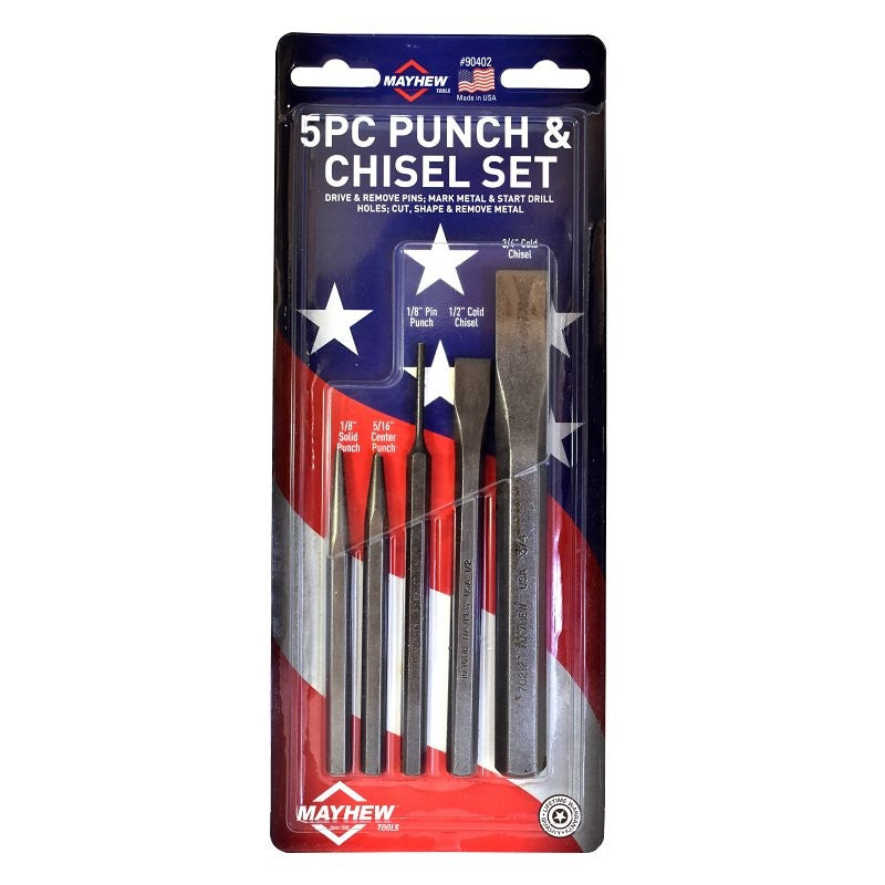 Mayhew 90402 Punch and Chisel Set, 5 -Piece, Alloy Steel, Black Oxide