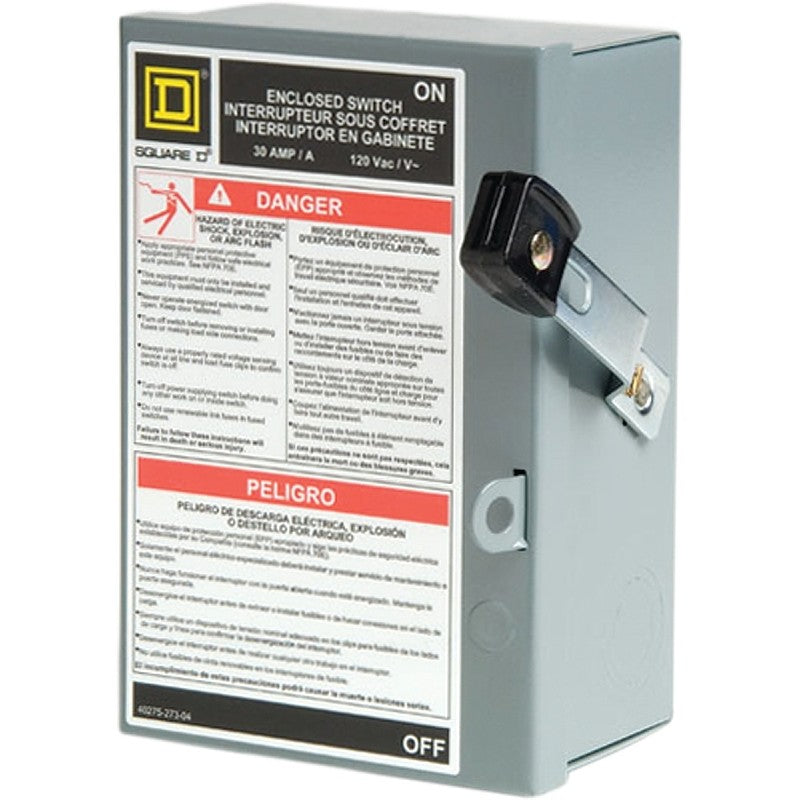 Square D L111N Safety Switch, 1 -Pole, 30 A, 120 V, SPST, Lug Terminal