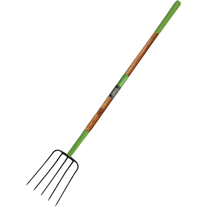 Ames 2826800 Series Manure Fork, 5-Tine, Steel Tine, Wood Handle, 61 in L Handle