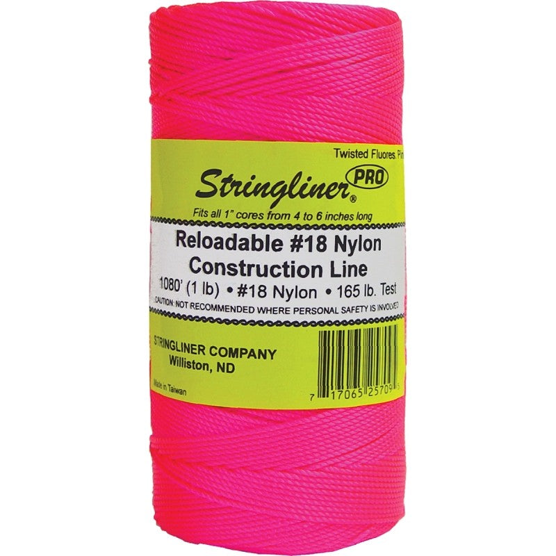 Stringliner Pro Series 35709 Construction Line, #18 Dia, 1080 ft L, 165 lb Working Load, Nylon, Fluorescent Pink