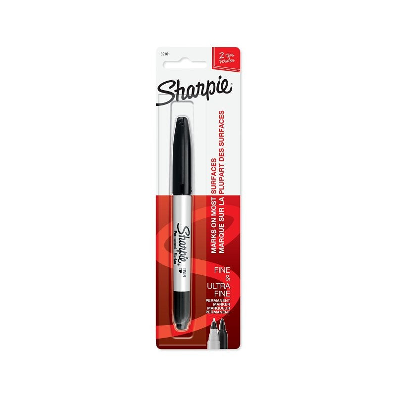 Sharpie SA32101 Twin Tip Marker, Fine, Ultra-Fine Lead/Tip, 0.3, 1 mm Lead/Tip, Black Lead/Tip