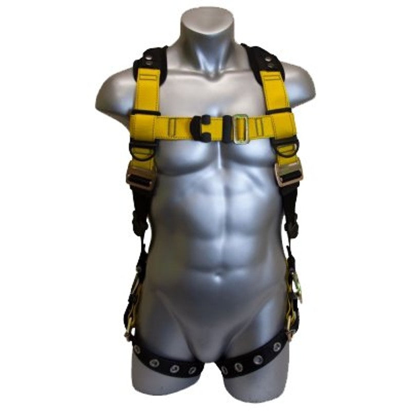 Guardian Fall Protection 37113 Full Body Harness, M/L, Polyester Webbing, Black/Yellow, Side D-Ring Locations