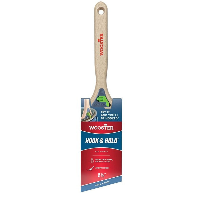 Wooster Hook and Hold 5301-2 1/2 Trim Paint Brush, 2-1/2 in W, Soft Angle Brush, 2-5/8 in L Bristle, Polyester Bristle