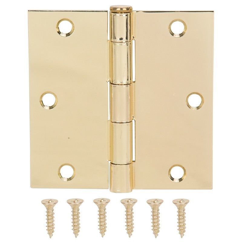 ProSource 20338BBX Square Corner Door Hinge, Steel, Polished Brass, Loose Pin, 180 deg Range of Motion