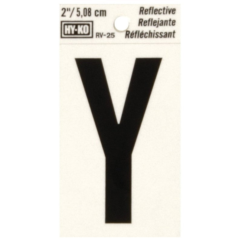 Hy-Ko RV-25/Y Reflective Letter, 1-1/2 in W x 3 in H Dimensions, Character: Y, 2 in H Character, Black Character, Vinyl (Pack of 10)