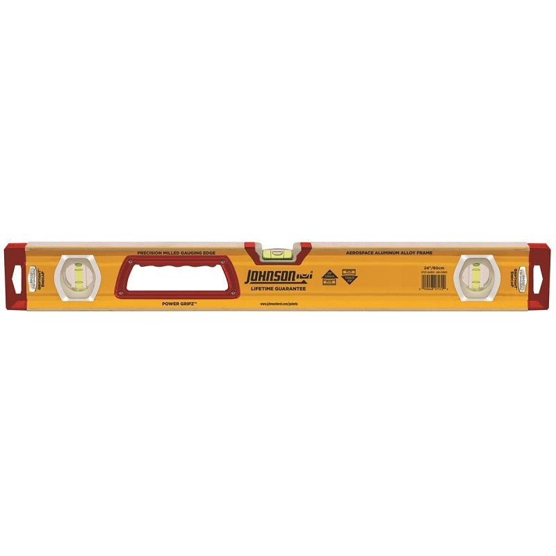 Johnson 1717-2400 Box Level, 24 in L, 3-Vial, Non-Magnetic, Yellow, Aluminum (Pack of 2)