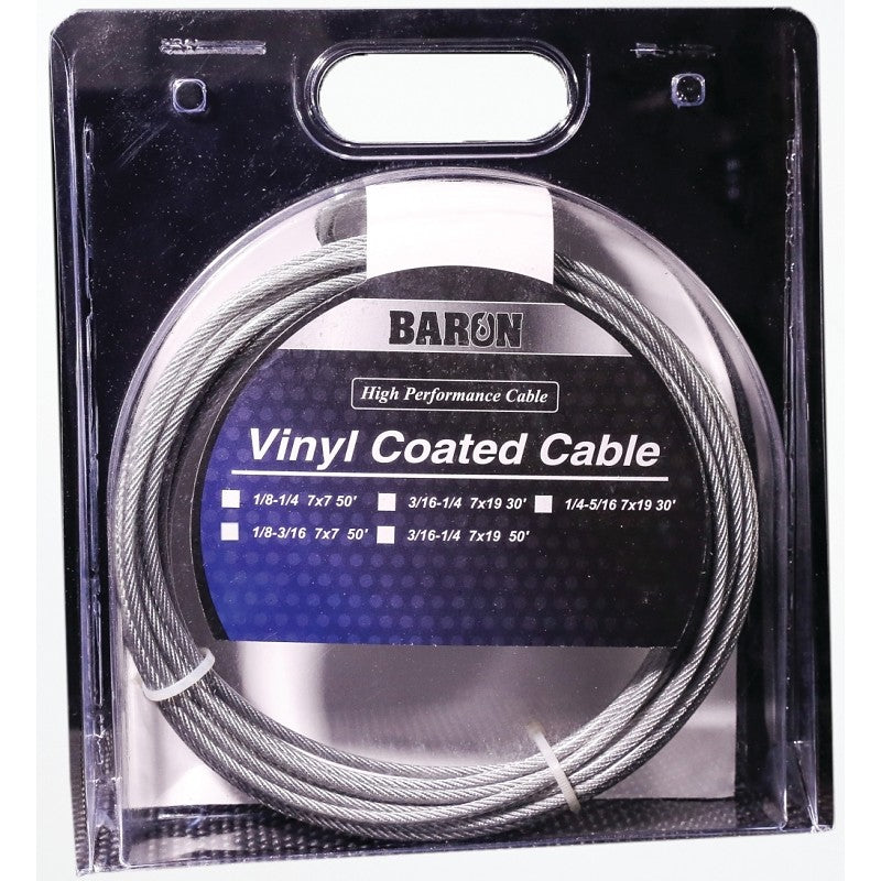 Baron 54205/50245 Aircraft Cable, 1/4 to 5/16 in Dia, 30 ft L, 1220 lb Working Load, Galvanized Steel
