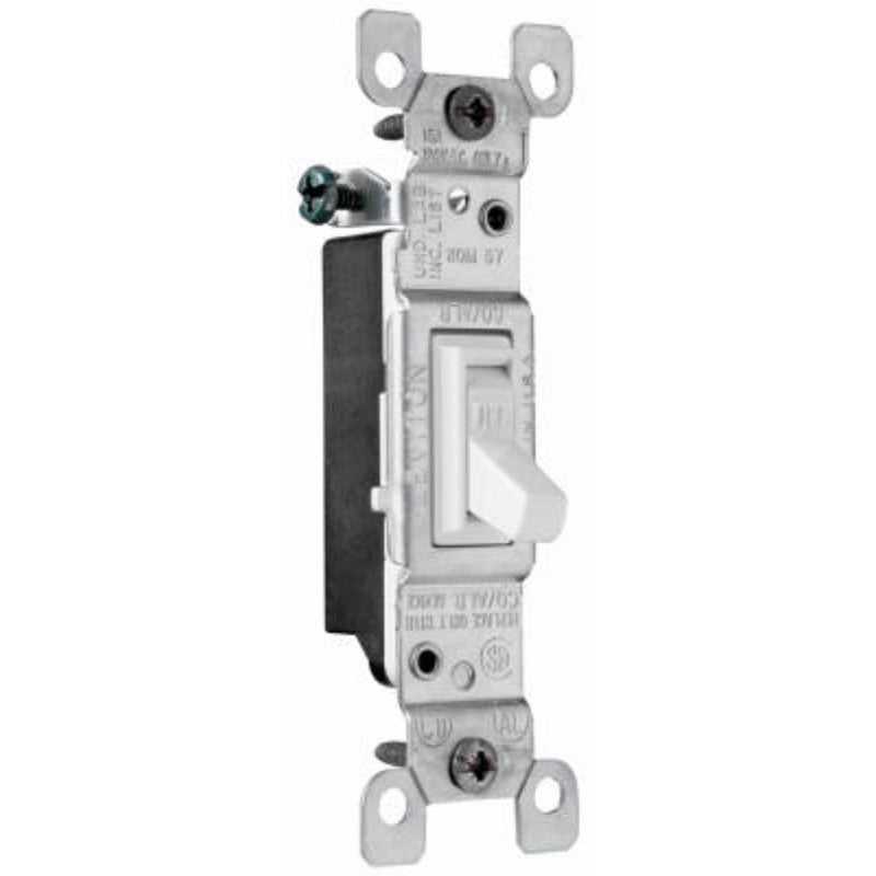 Pass & Seymour TradeMaster Series 660WGCACC20 Toggle Switch, 15 A, 120 VAC, Back Wire, Side Wire Terminal, White