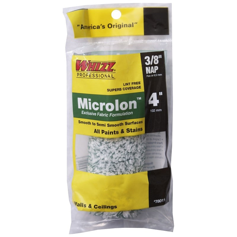 Whizz 78011 Mini Roller Cover, 3/8 in Thick Nap, 4 in L, Microlon Cover, 1/PK