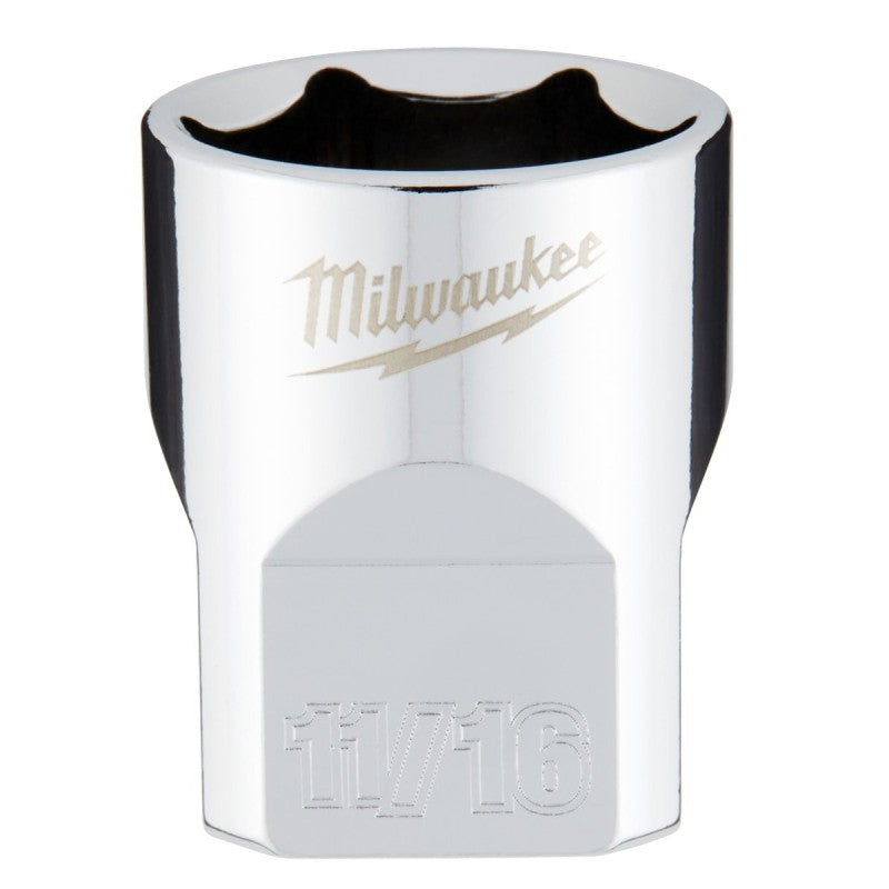 Milwaukee 45-34-9067 Socket, 11/16 in Socket, Standard Socket, 3.543 in OAL, 3/8 in Drive, 6-Point, Chrome