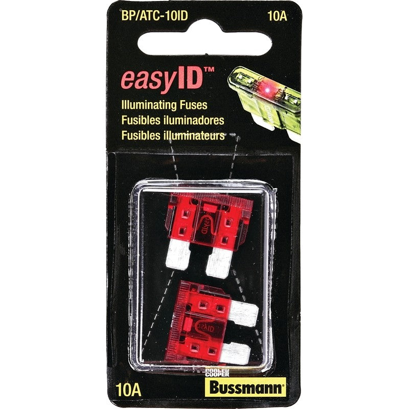 Bussmann BP/ATC-10ID Automotive Fuse, 1 kA Interrupt, Blade Fuse, 32 VDC, 3/4 in L, Red