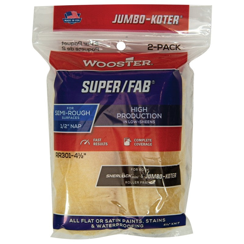 Wooster RR301-4 1/2 Roller Cover, 1/2 in Thick Nap, 4-1/2 in L, Knit Fabric Cover, Golden Yellow