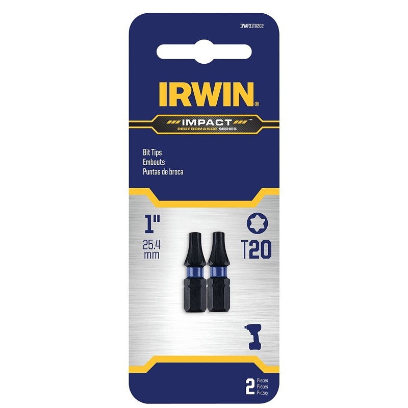 Irwin IWAF31TX202 Insert Bit, T20 Drive, Torx Drive, 1/4 in Shank, Hex Shank, 25 mm L, Steel