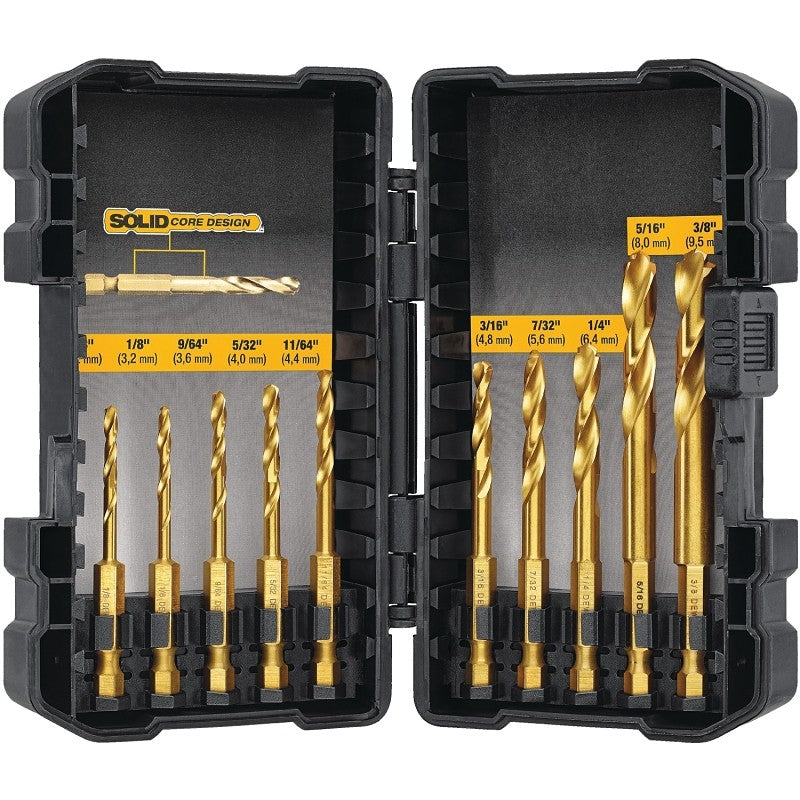 DEWALT IMPACT READY Series DD5160 Jobber Length Drill Bit Set, 10-Piece, Titanium