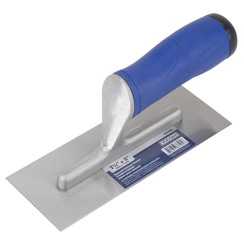 Vulcan 36105 Cement Trowel, 7.5 in L Blade, 3 in W Blade, Right Angle End, Ergonomic Handle, Plastic Handle