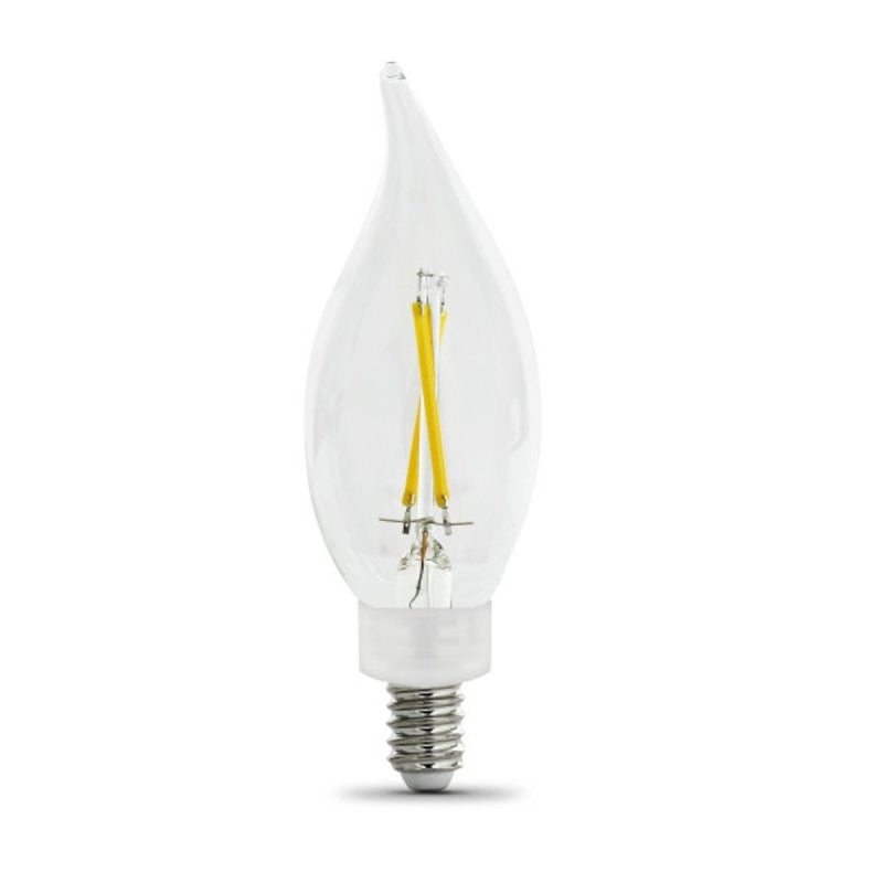 Feit Electric BPCFC25/927/LED/2 LED Bulb Lamp, Flame Tip, Flame Tip Lamp, 25 W Equivalent, E12 Candelabra Lamp Base