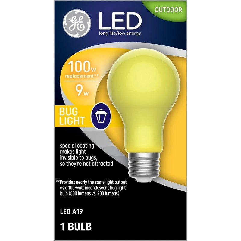 GE 93129711 LED Bulb, Bug, Outdoor, 100 W Equivalent, Medium Lamp Base, Non-Dimmable, Warm White Light