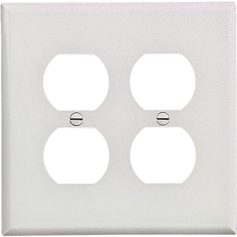Eaton Wiring Devices PJ82W Series Duplex and Single Receptacle Wallplate, Mid-Size, 4-7/8 in L, 4-15/16 in W, 2-Gang