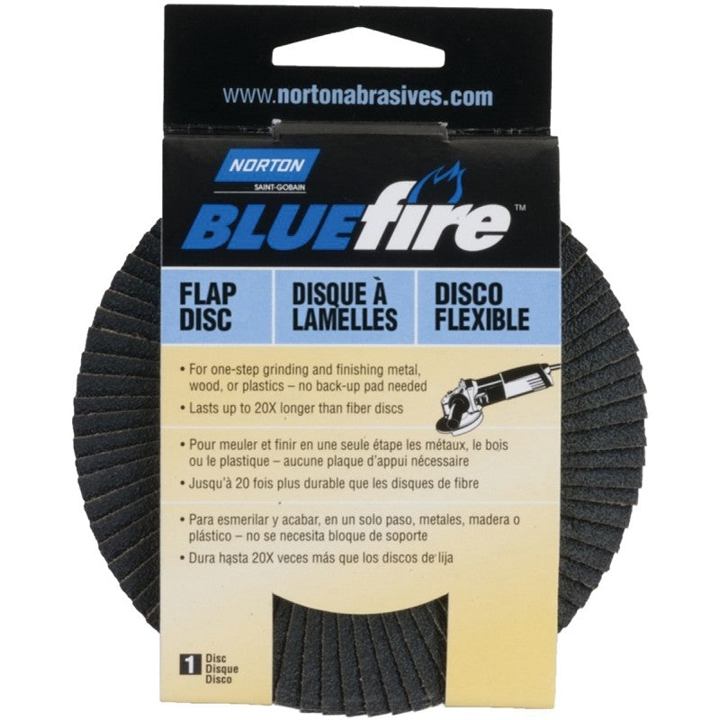 Norton 03212 Flap Disc, 4-1/2 in Dia, 5/8-11 Arbor, Coated, P60 Grit, Coarse, Zirconia Aluminum Abrasive, Cotton Backing