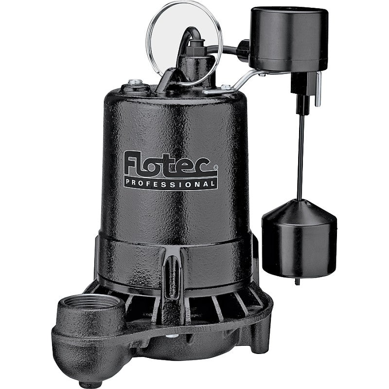 Flotec Professional Series E50VLT Sump Pump, 1-Phase, 6 A, 115 V, 0.5 hp, 1-1/2 in Outlet, 22 ft Max Head, 1020 gph